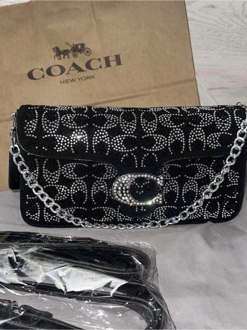 Coach Black Crystal-Embellished Signature Crossbody Bag